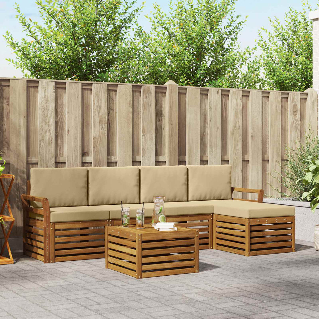 Outdoor-Sofagarnitur mit Kissen 6 pcs Natur und Beige