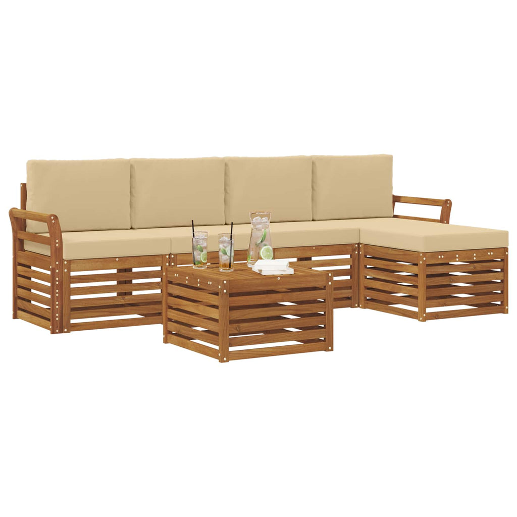 Outdoor-Sofagarnitur mit Kissen 6 pcs Natur und Beige
