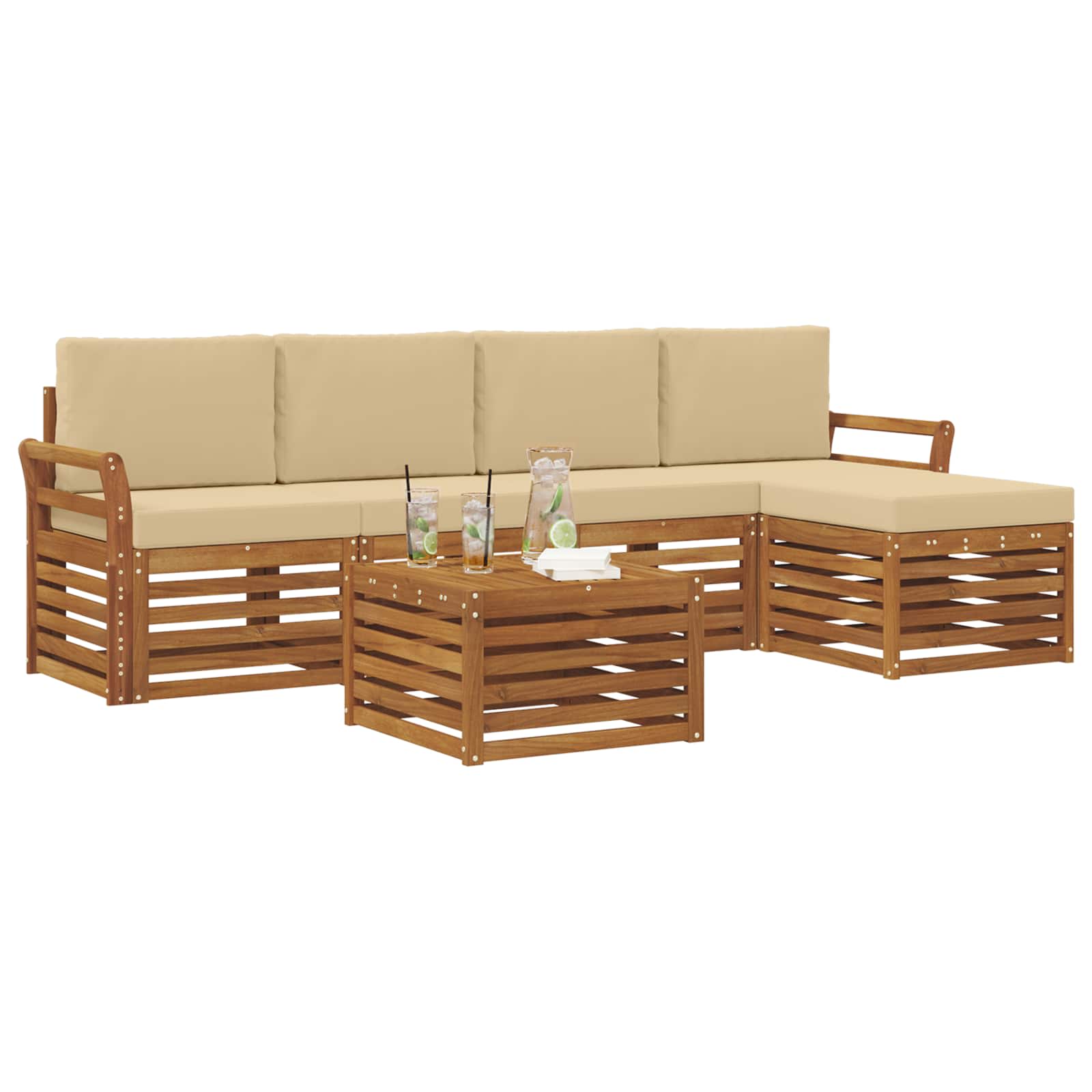 Outdoor-Sofagarnitur mit Kissen 6 pcs Natur und Beige