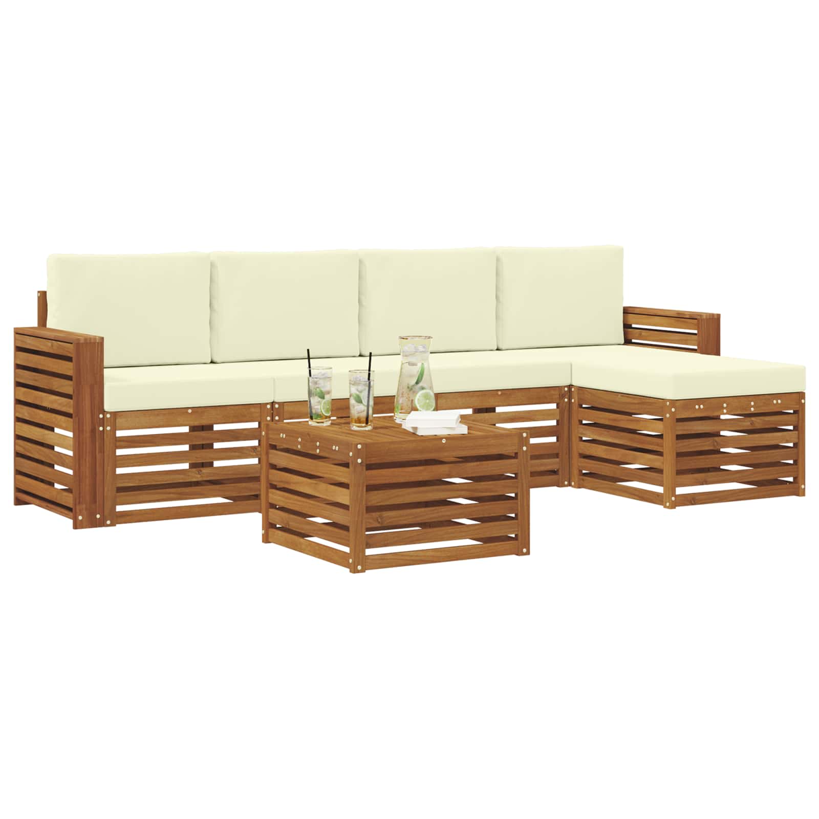 Outdoor-Sofagarnitur mit Kissen 6 pcs Natur und Creme