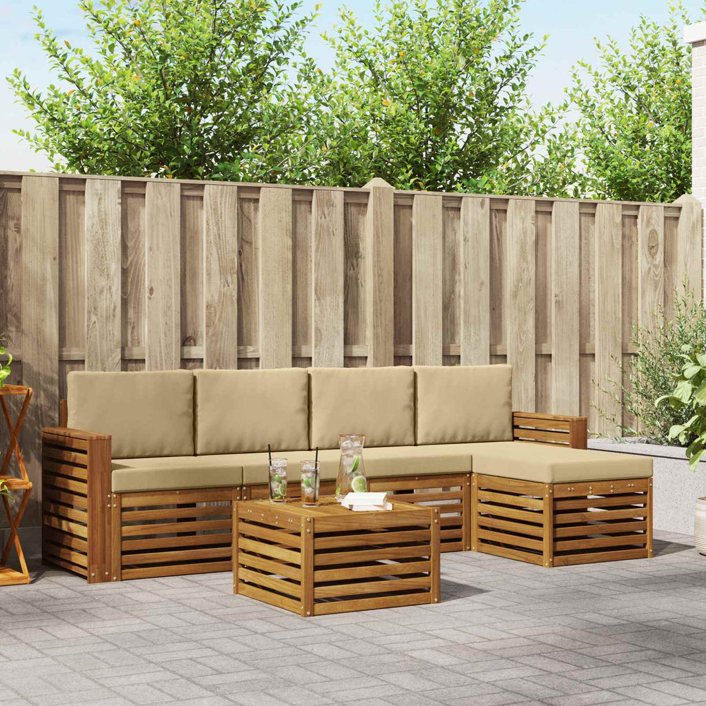 Outdoor-Sofagarnitur mit Kissen 6 pcs Natur und Beige