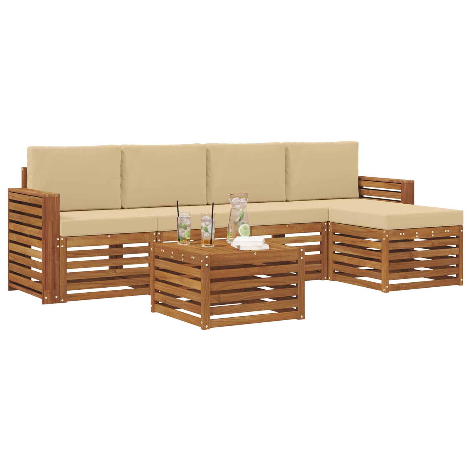 Outdoor-Sofagarnitur mit Kissen 6 pcs Natur und Beige