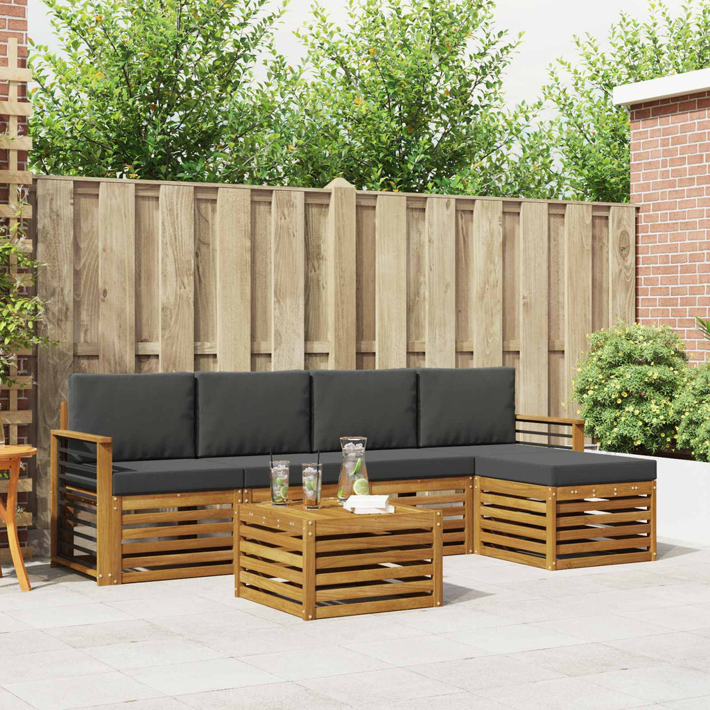 Outdoor-Sofagarnitur mit Kissen 6 pcs Natur und Anthrazit
