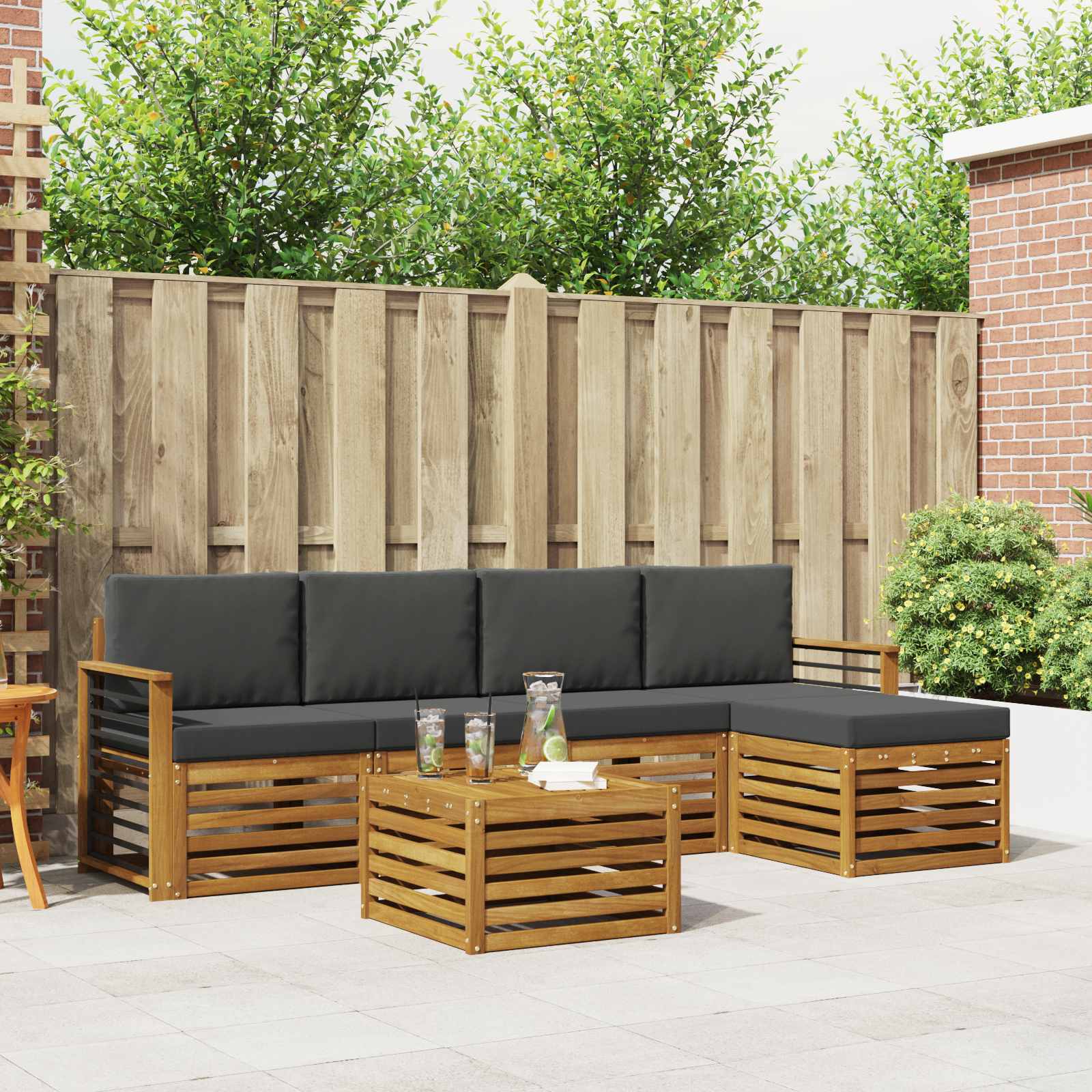 Outdoor-Sofagarnitur mit Kissen 6 pcs Natur und Anthrazit