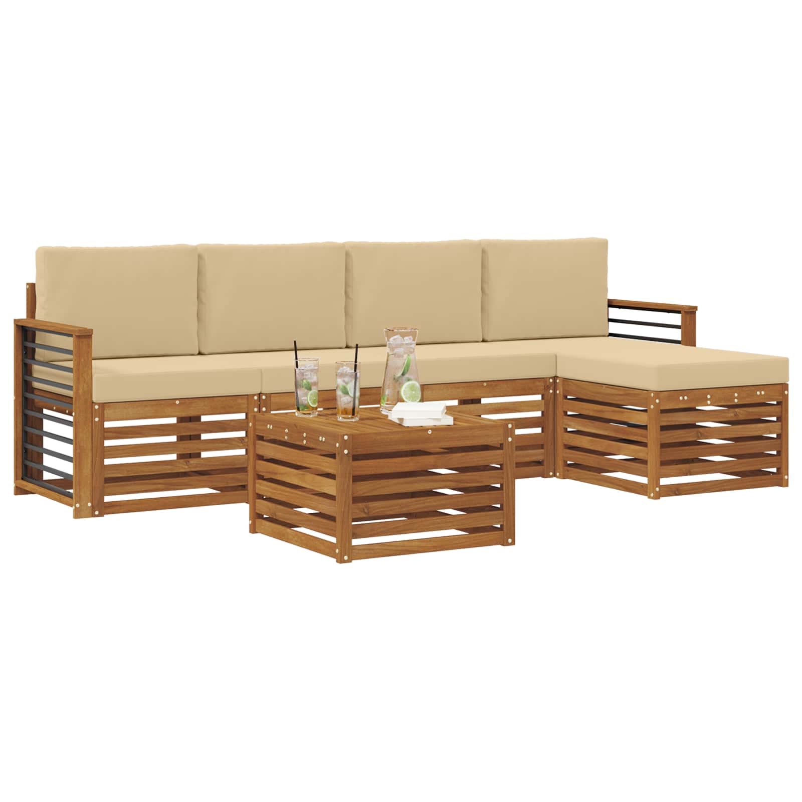 Outdoor-Sofagarnitur mit Kissen 6 pcs Natur und Beige