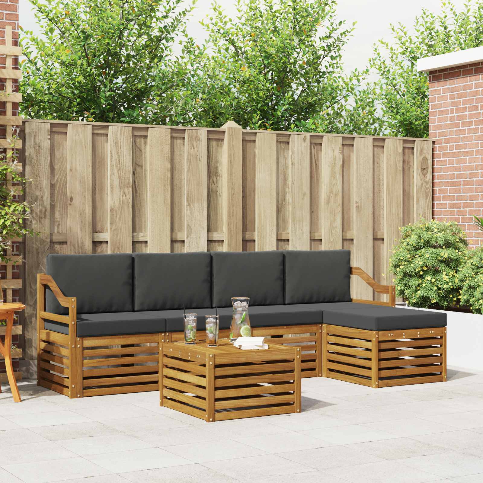 Outdoor-Sofagarnitur mit Kissen 6 pcs Natur und Anthrazit