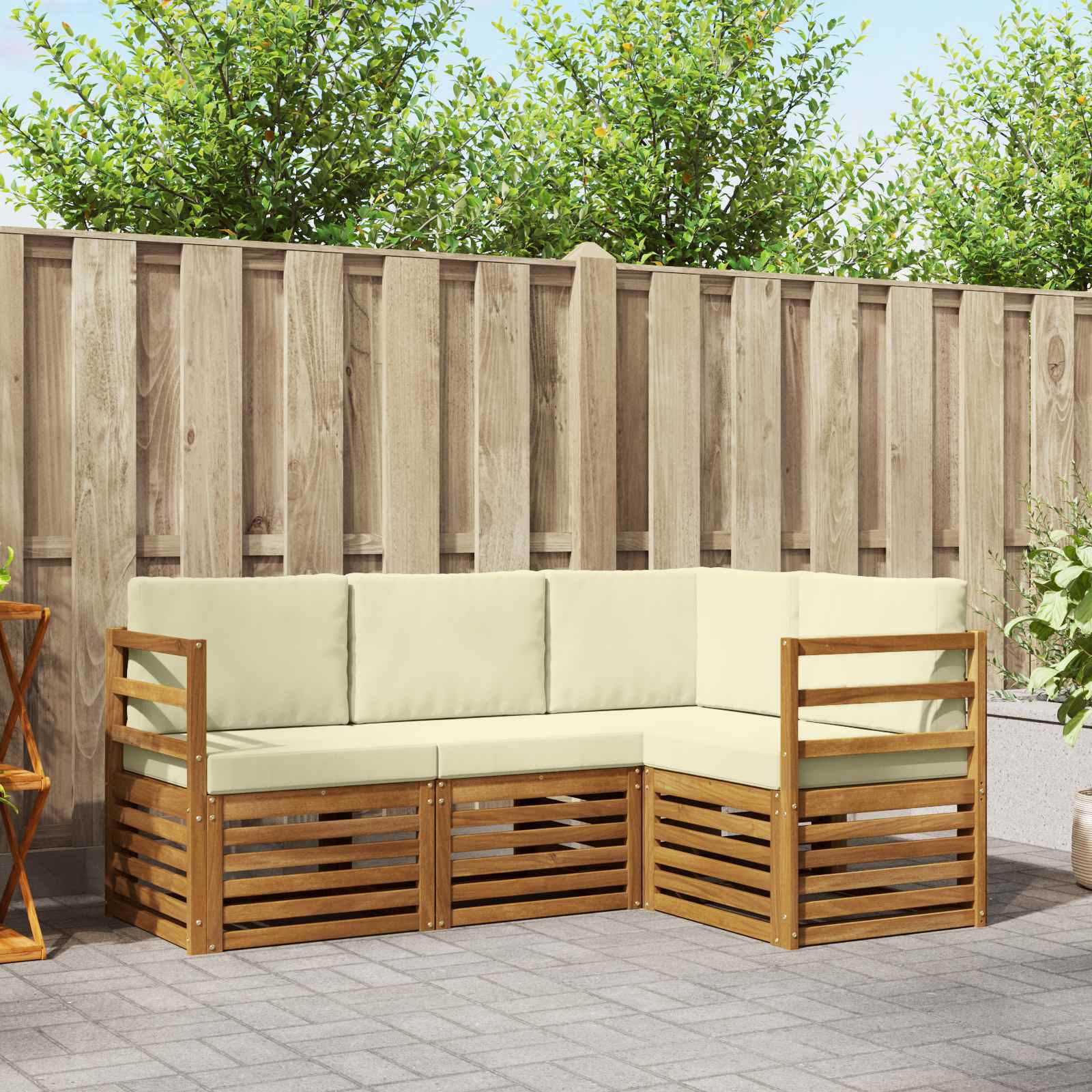 Sofagarnituren 4 pcs Natur und Creme Massivholz Akazie