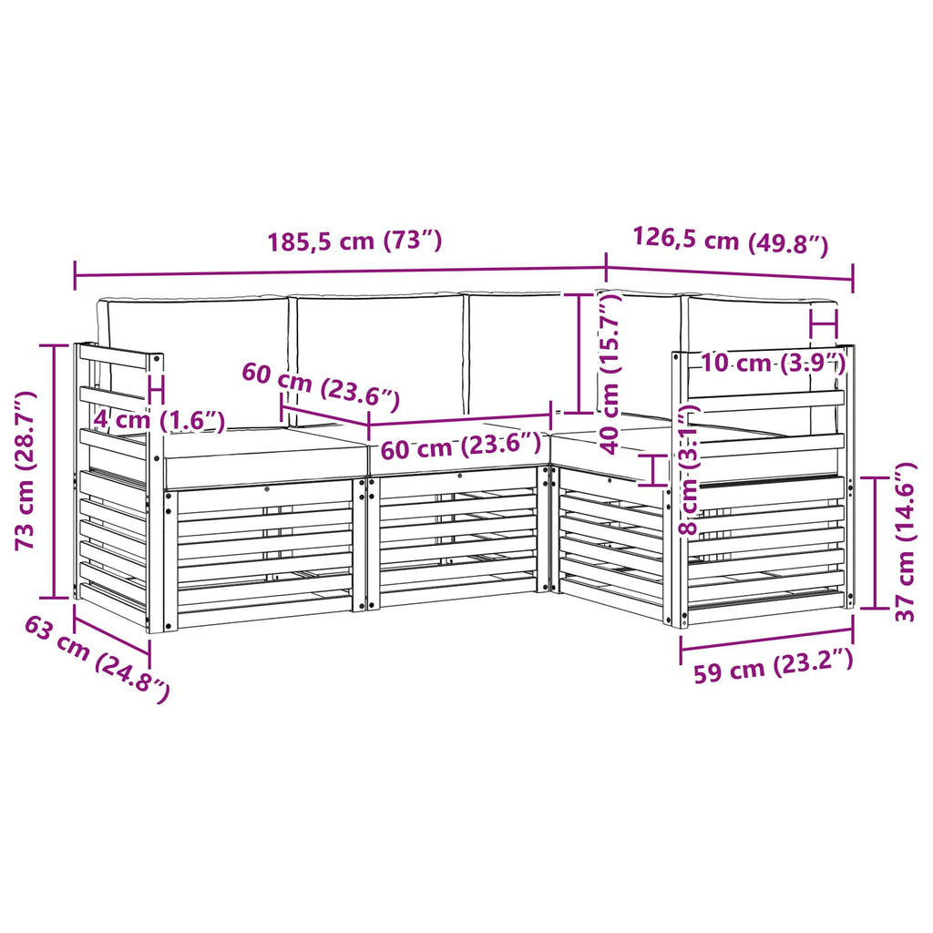 Sofagarnituren 4 pcs Natur und Creme Massivholz Akazie
