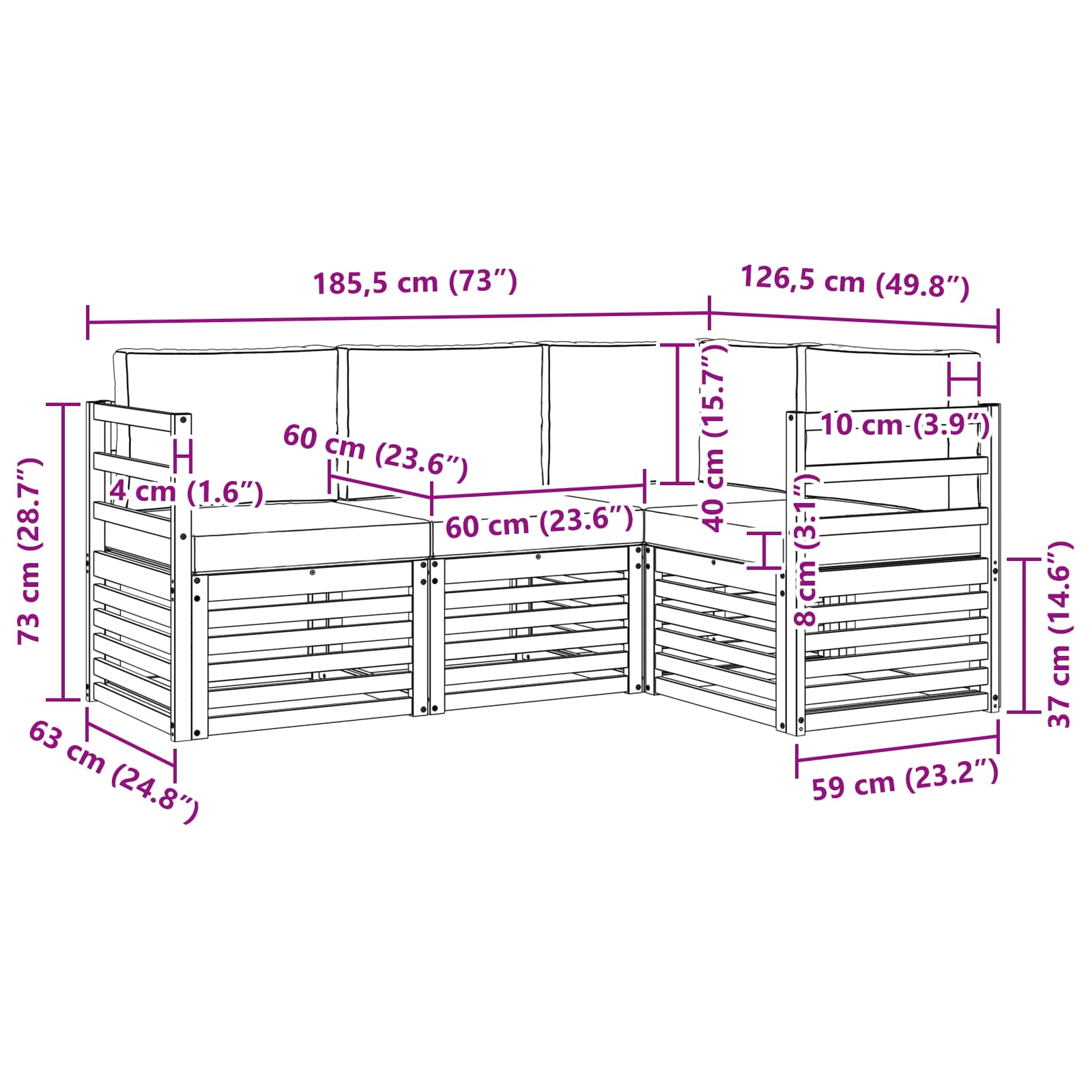 Sofagarnituren 4 pcs Natur und Creme Massivholz Akazie