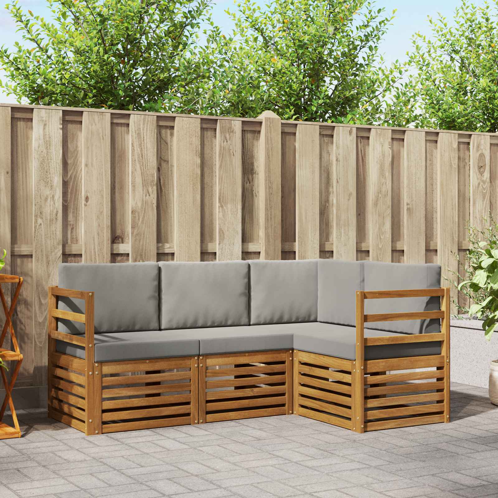 Sofagarnituren 4 pcs Natürlich und Hellgrau Massivholz Akazie