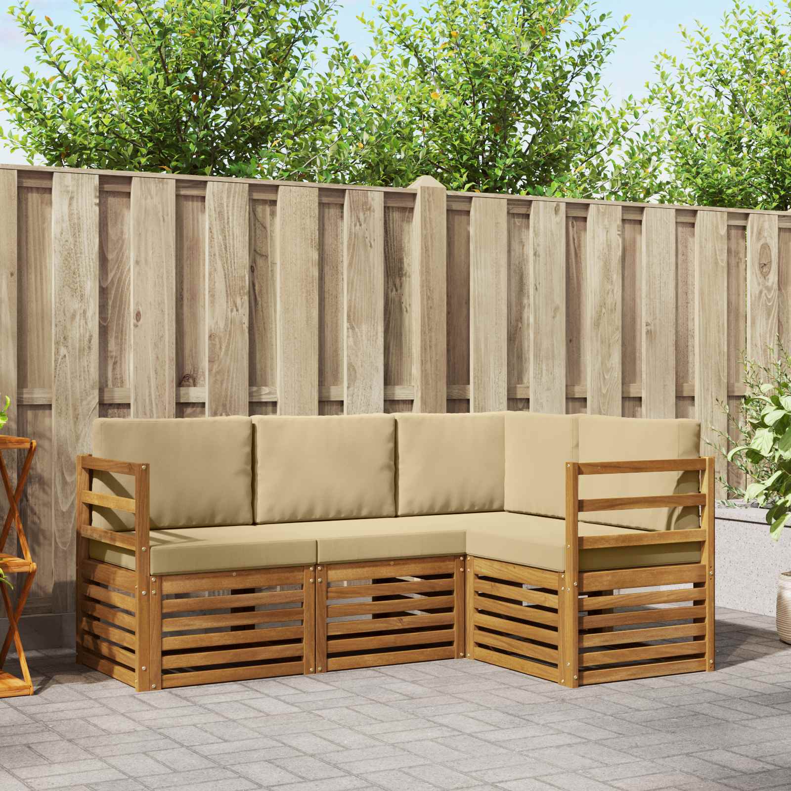 Sofagarnituren 4 pcs Natur und Beige Massivholz Akazie