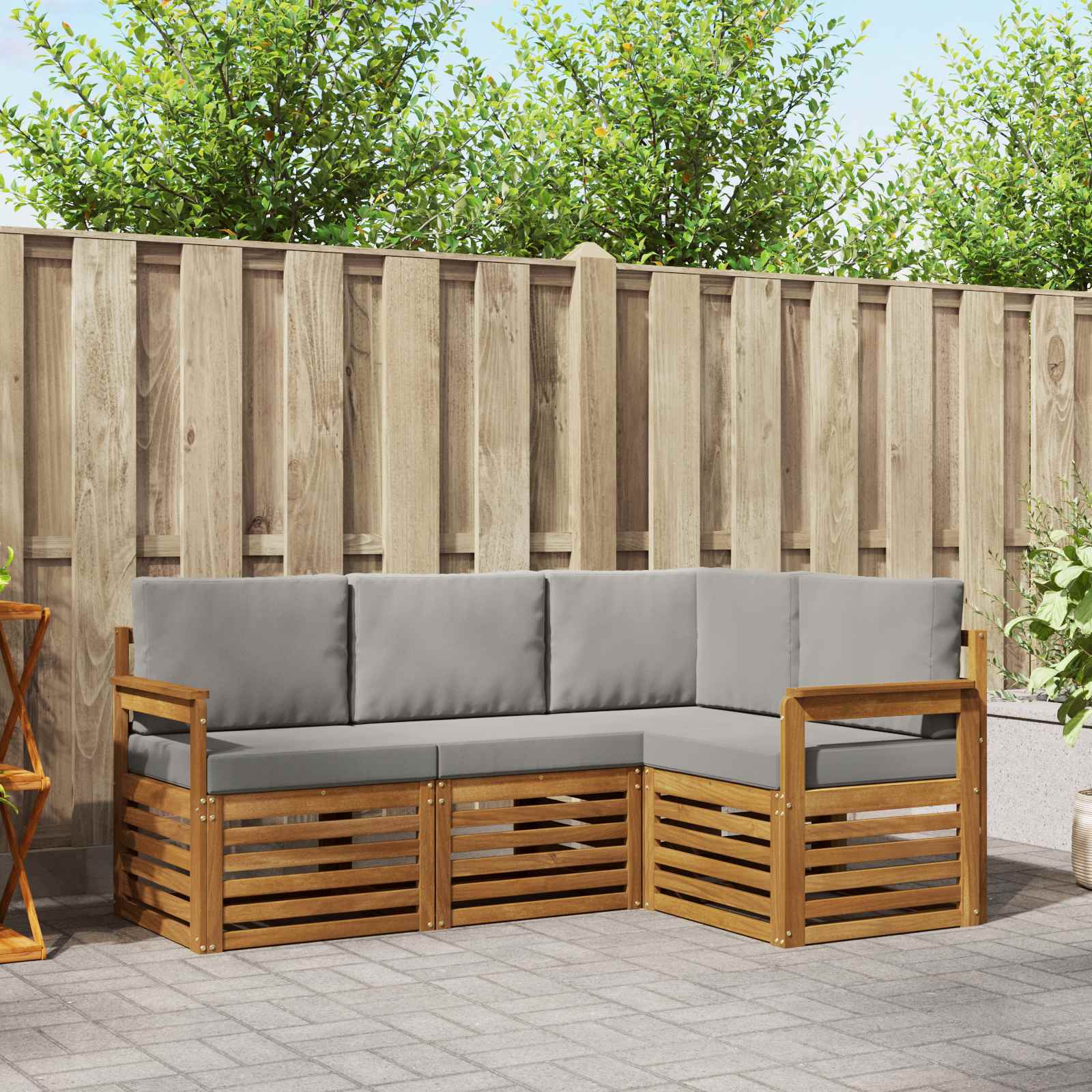 Sofagarnituren 4 pcs Natürlich und Hellgrau Massivholz Akazie
