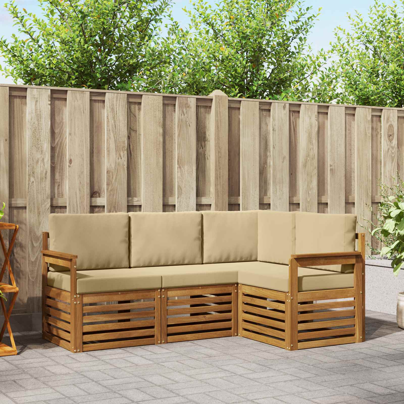 Sofagarnituren 4 pcs Natur und Beige Massivholz Akazie