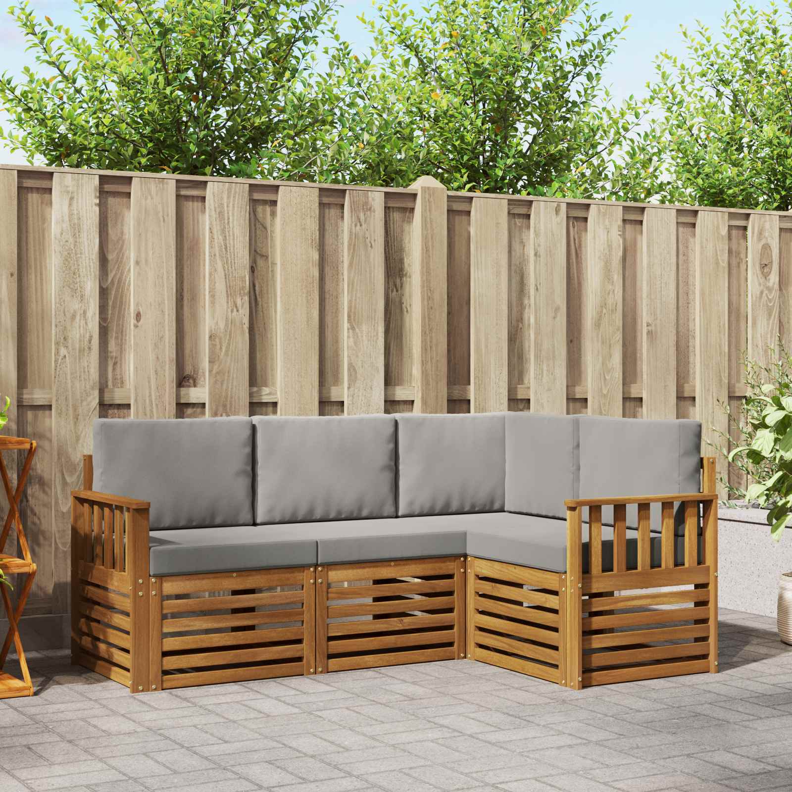 Sofagarnituren 4 pcs Natürlich und Hellgrau Massivholz Akazie
