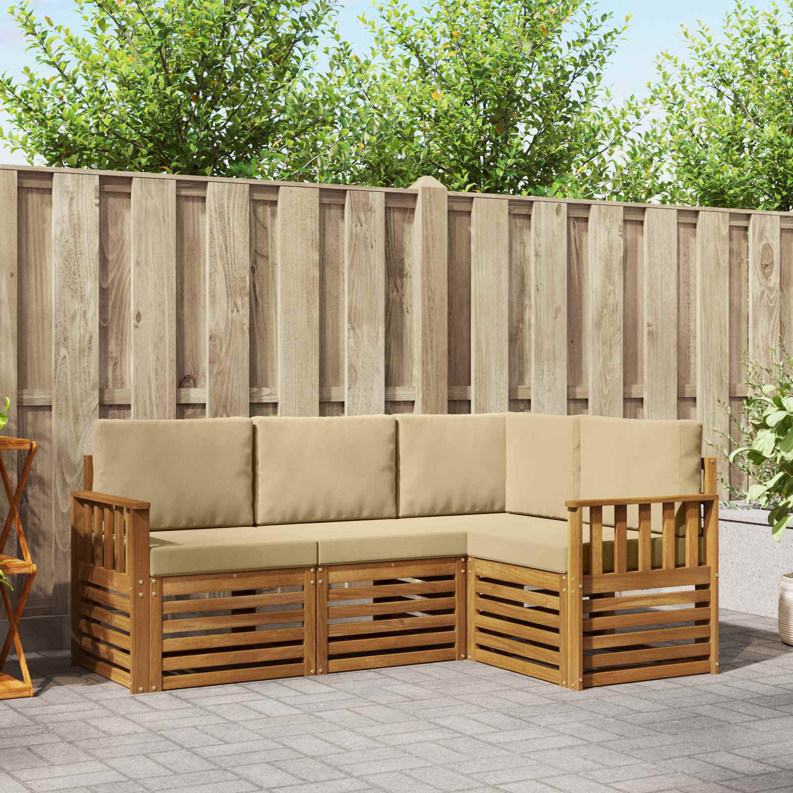Sofagarnituren 4 pcs Natur und Beige Massivholz Akazie