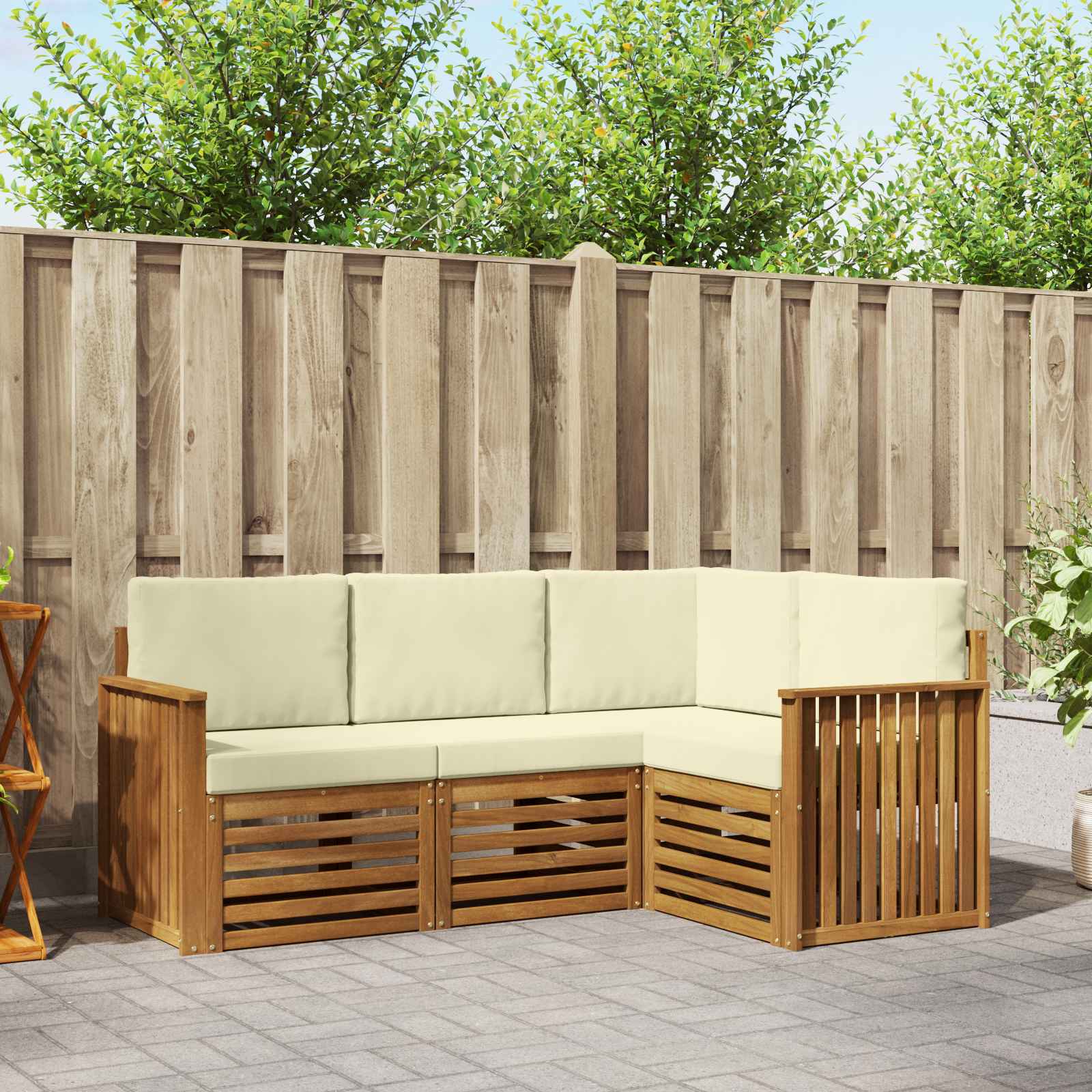 Sofagarnituren 4 pcs Natur und Creme Massivholz Akazie