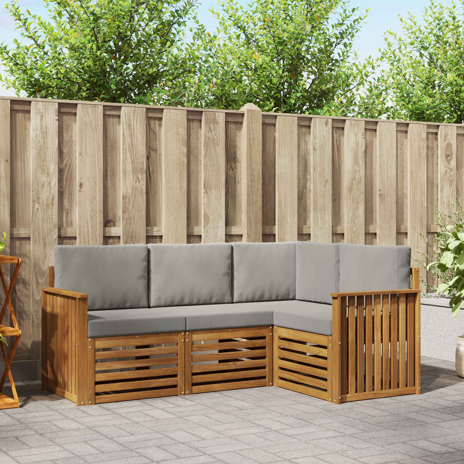 Sofagarnituren 4 pcs Natürlich und Hellgrau Massivholz Akazie