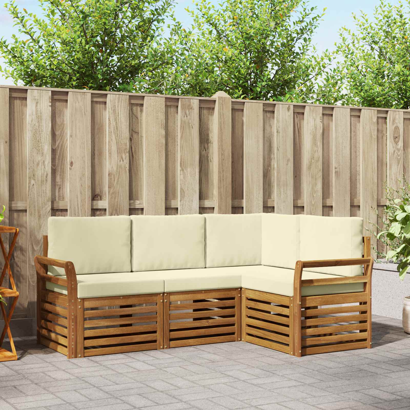Sofagarnituren 4 pcs Natur und Creme Massivholz Akazie