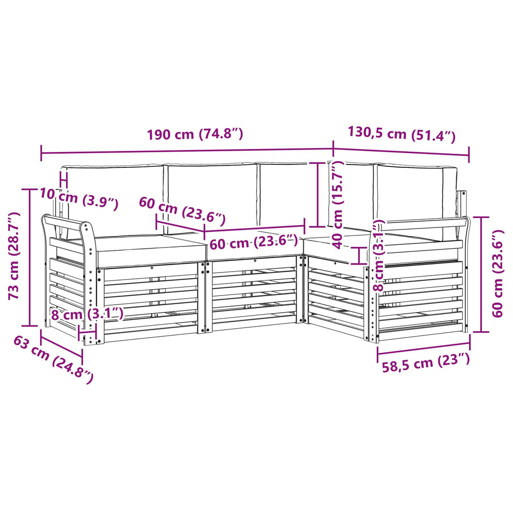 Sofagarnituren 4 pcs Natur und Creme Massivholz Akazie