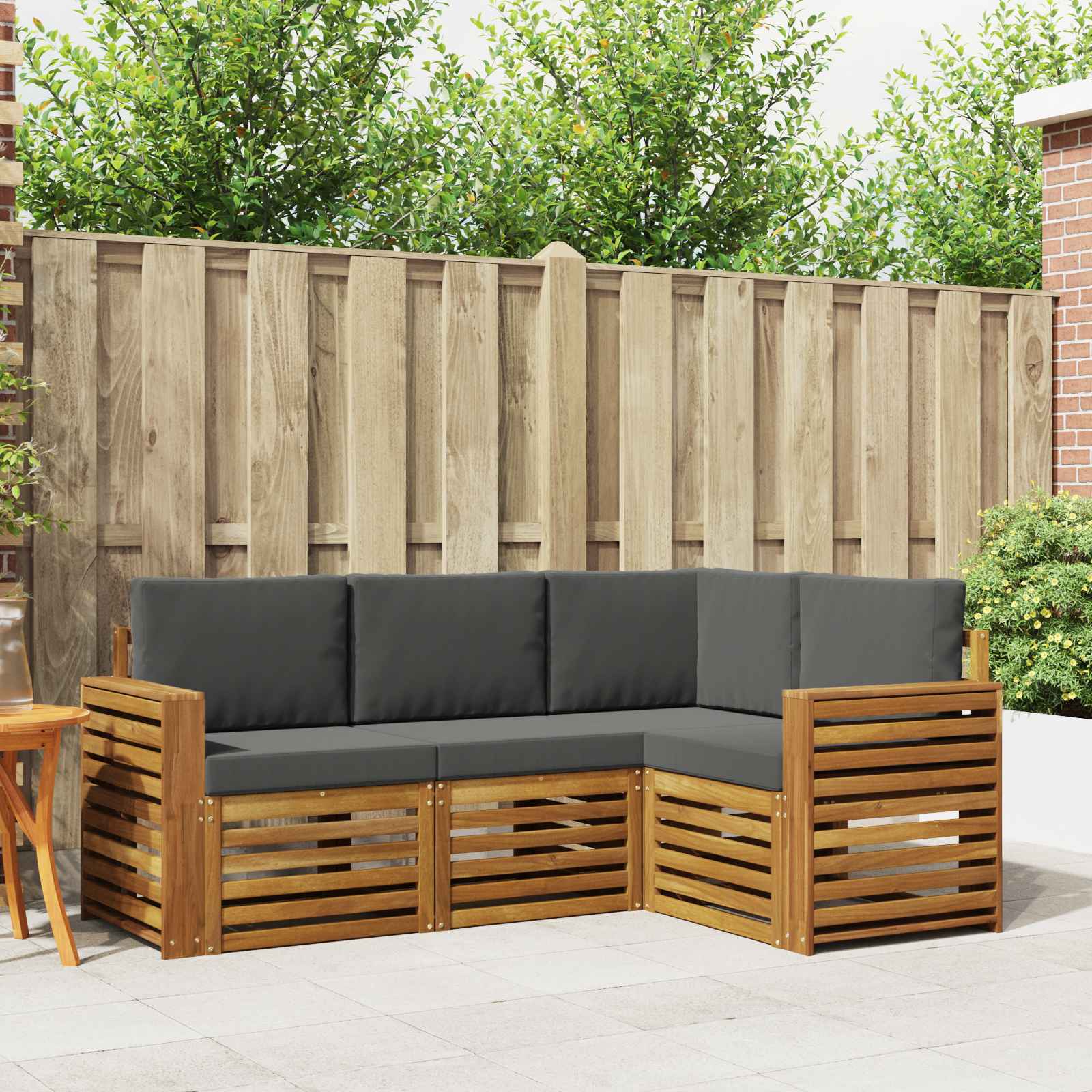 Sofagarnituren 4 pcs Natur und Anthrazit Massivholz Akazie
