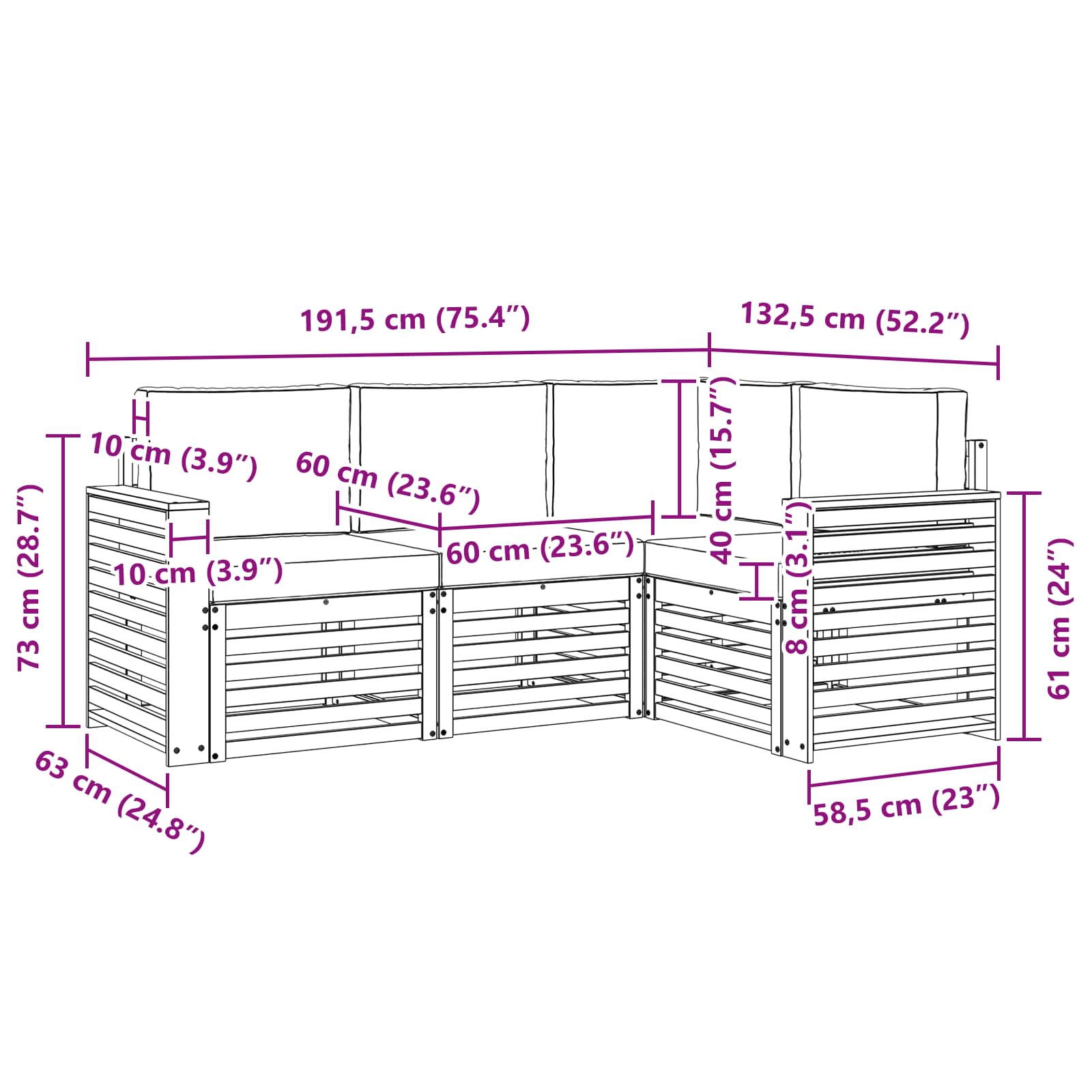 Sofagarnituren 4 pcs Natur und Anthrazit Massivholz Akazie