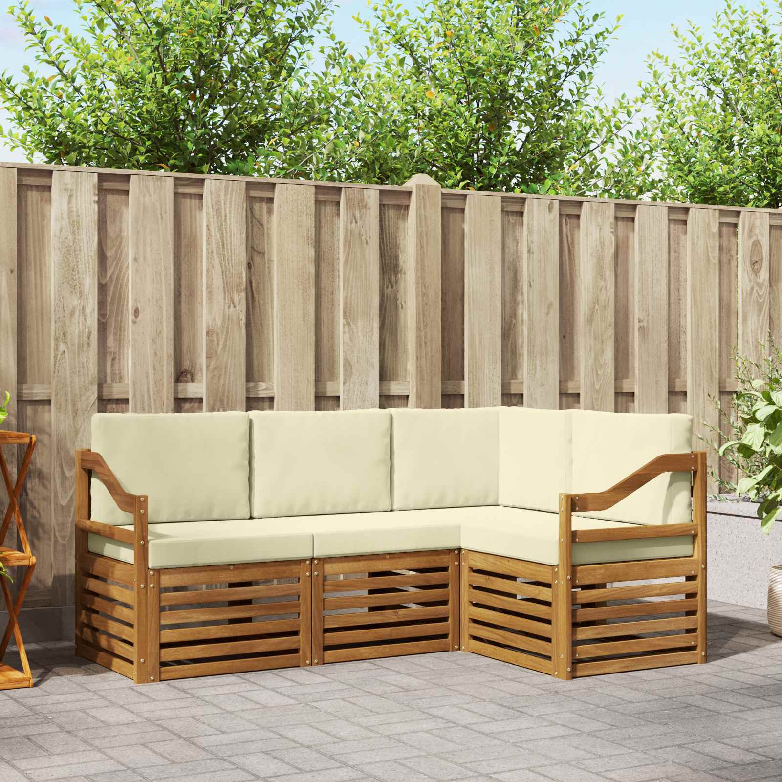 Sofagarnituren 4 pcs Natur und Creme Massivholz Akazie