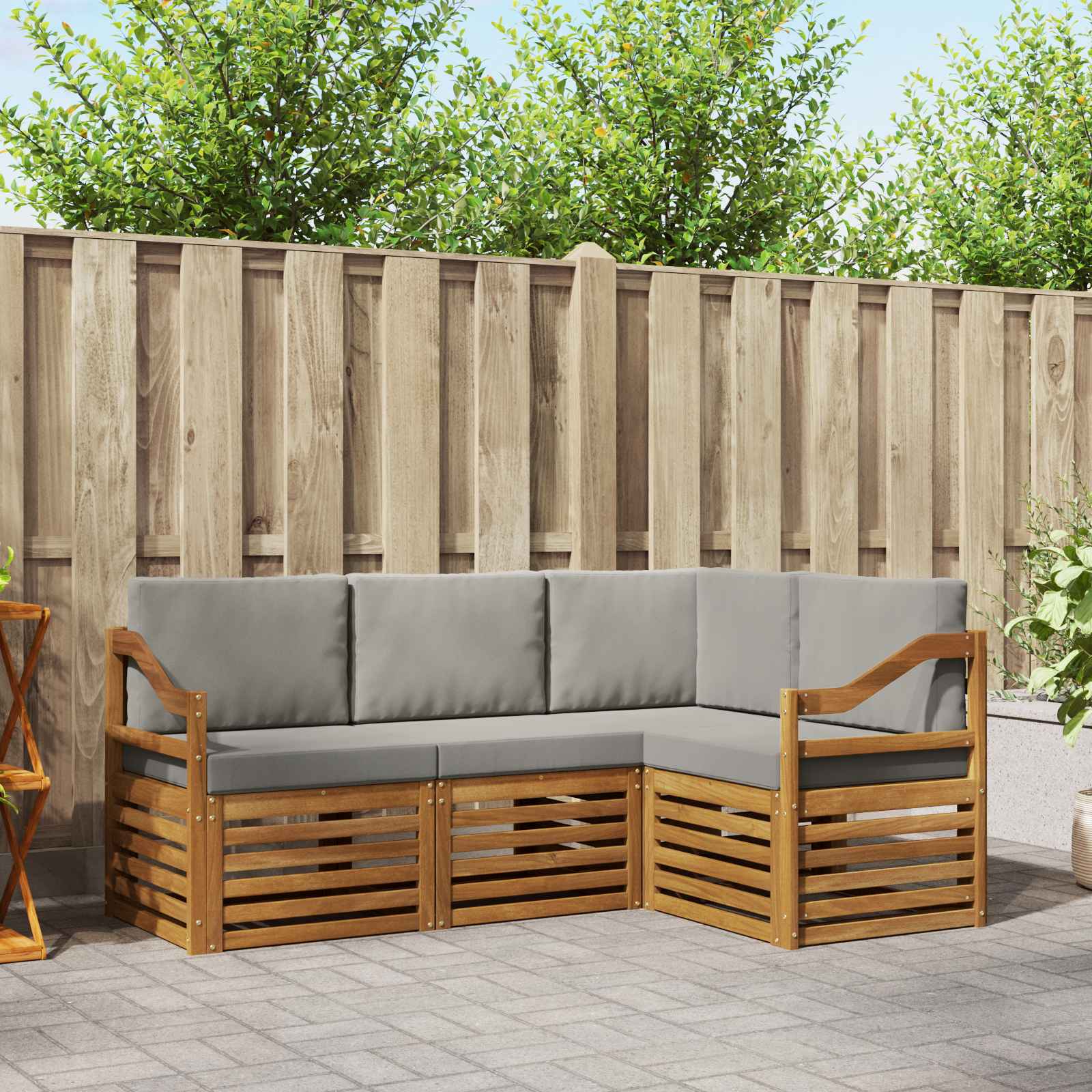 Sofagarnituren 4 pcs Natürlich und Hellgrau Massivholz Akazie