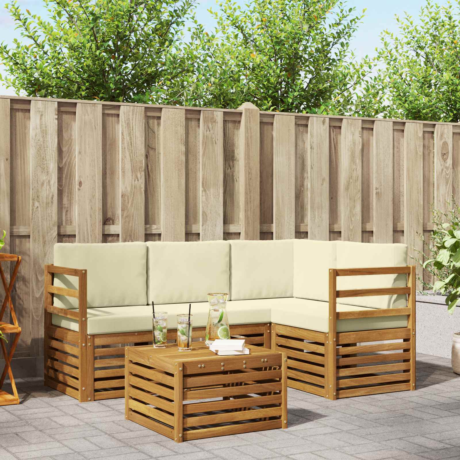 Outdoor-Sofagarnitur mit Kissen 5 pcs Natur und Creme