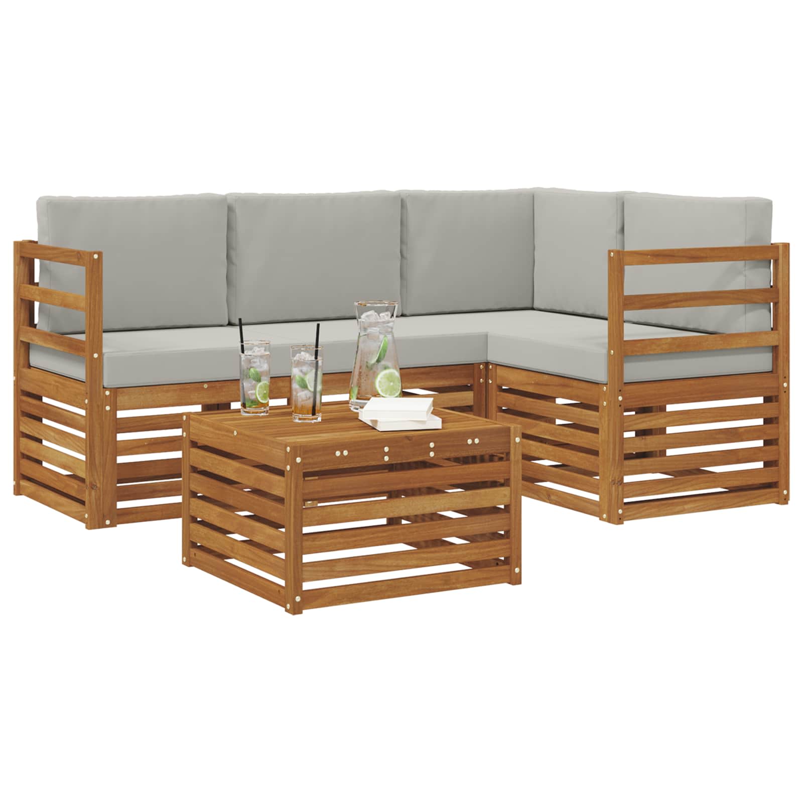 Outdoor-Sofagarnitur mit Kissen 5 pcs Natürlich und Hellgrau