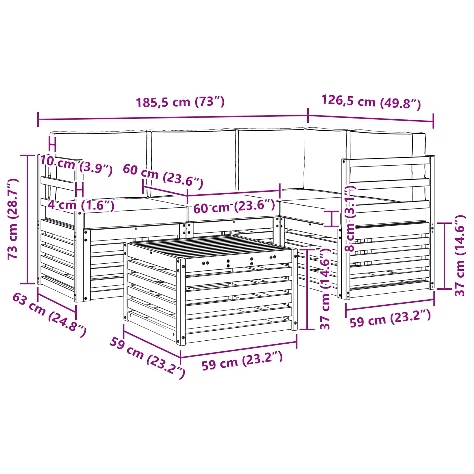 Outdoor-Sofagarnitur mit Kissen 5 pcs Natürlich und Hellgrau