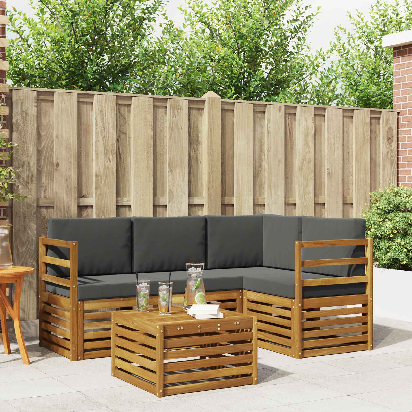Outdoor-Sofagarnitur mit Kissen 5 pcs Natur und Anthrazit