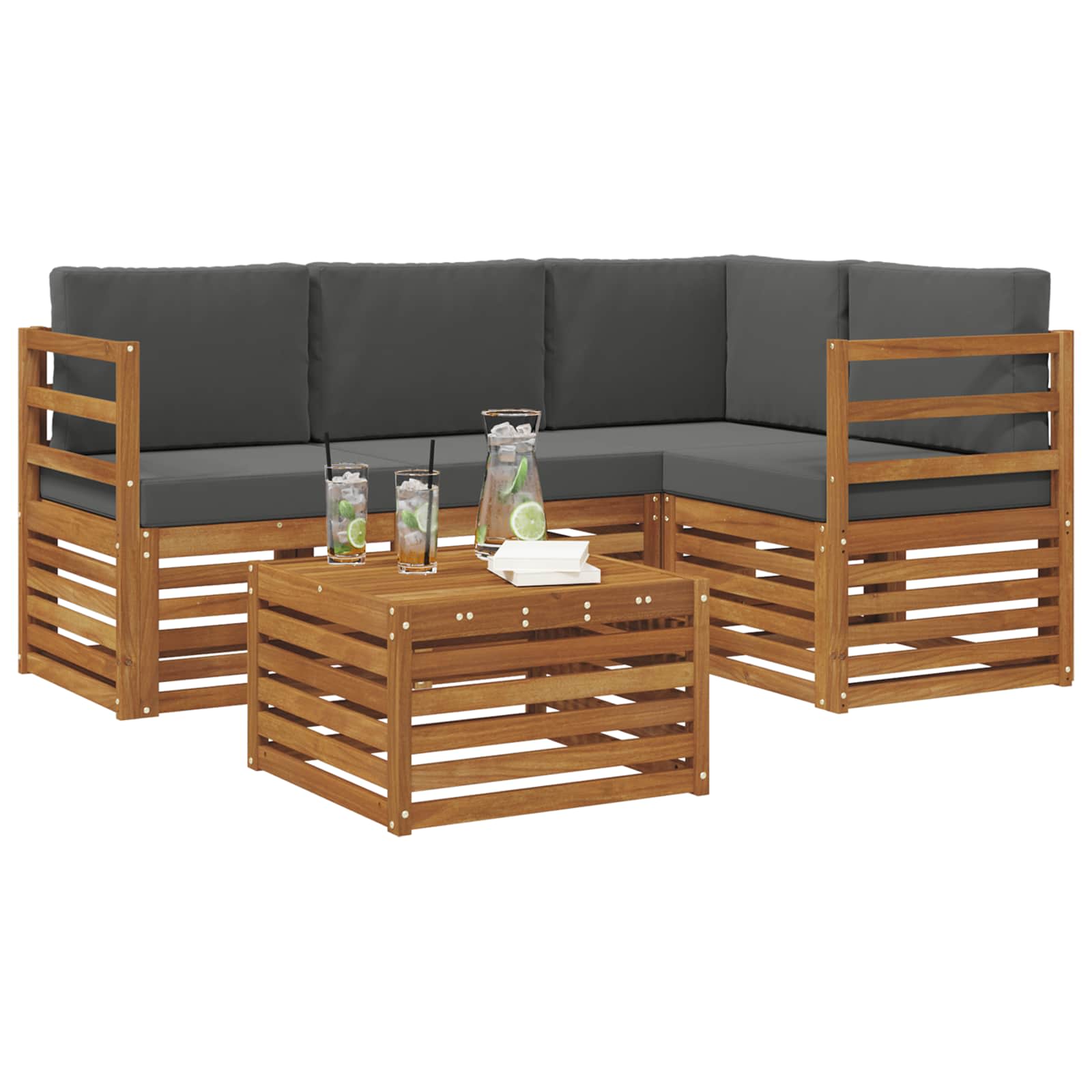 Outdoor-Sofagarnitur mit Kissen 5 pcs Natur und Anthrazit