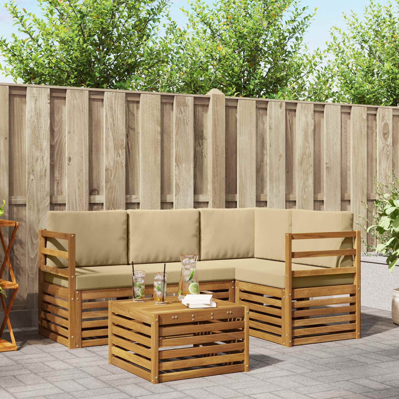 Outdoor-Sofagarnitur mit Kissen 5 pcs Natur und Beige