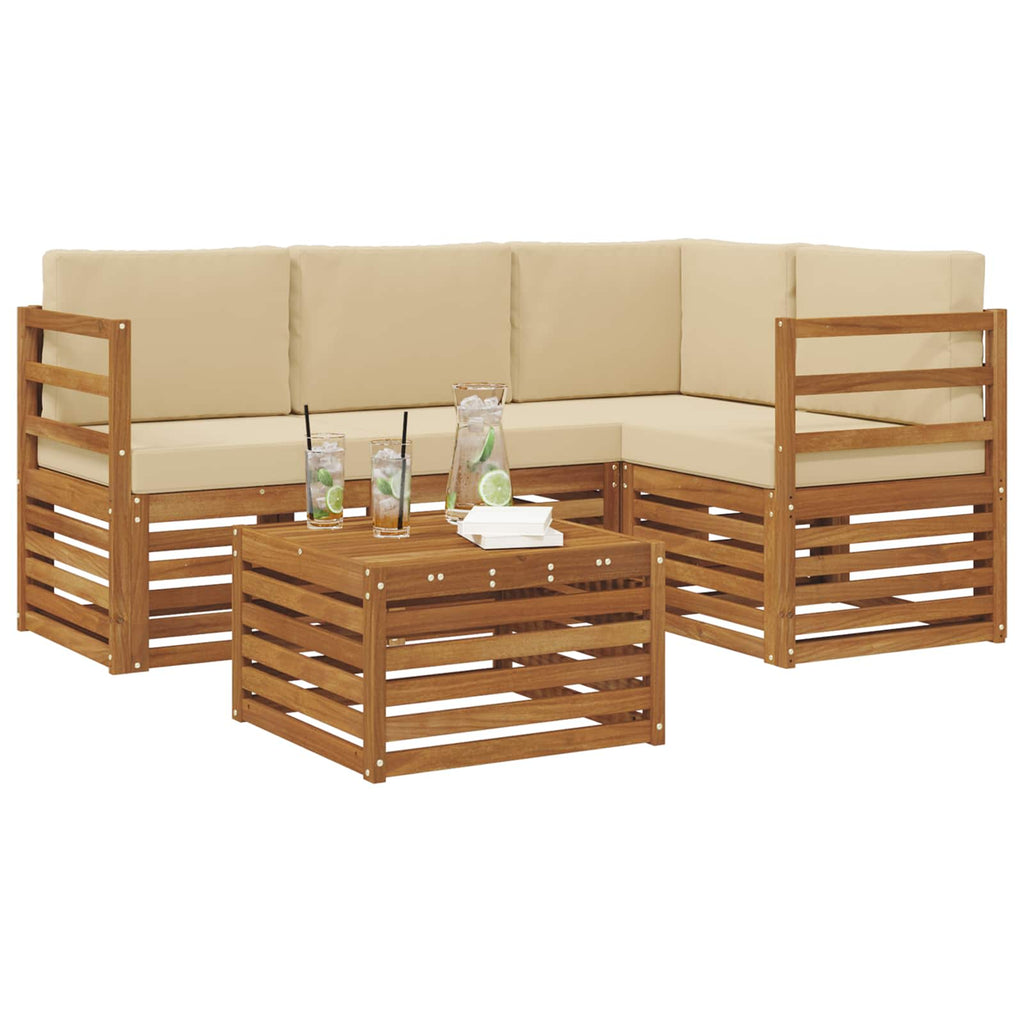 Outdoor-Sofagarnitur mit Kissen 5 pcs Natur und Beige