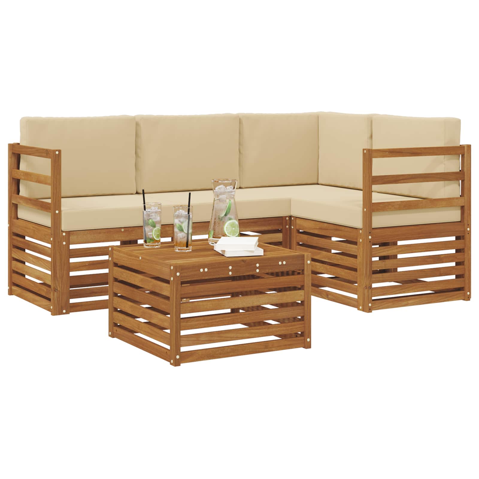 Outdoor-Sofagarnitur mit Kissen 5 pcs Natur und Beige