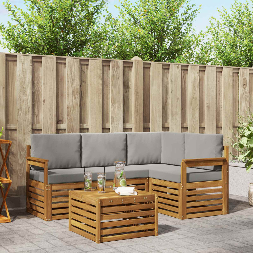 Outdoor-Sofagarnitur mit Kissen 5 pcs Natürlich und Hellgrau