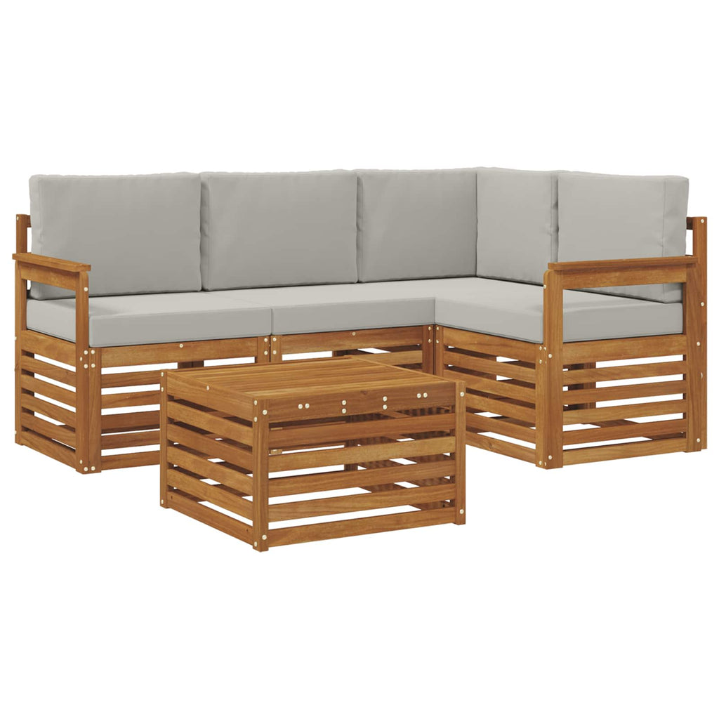Outdoor-Sofagarnitur mit Kissen 5 pcs Natürlich und Hellgrau