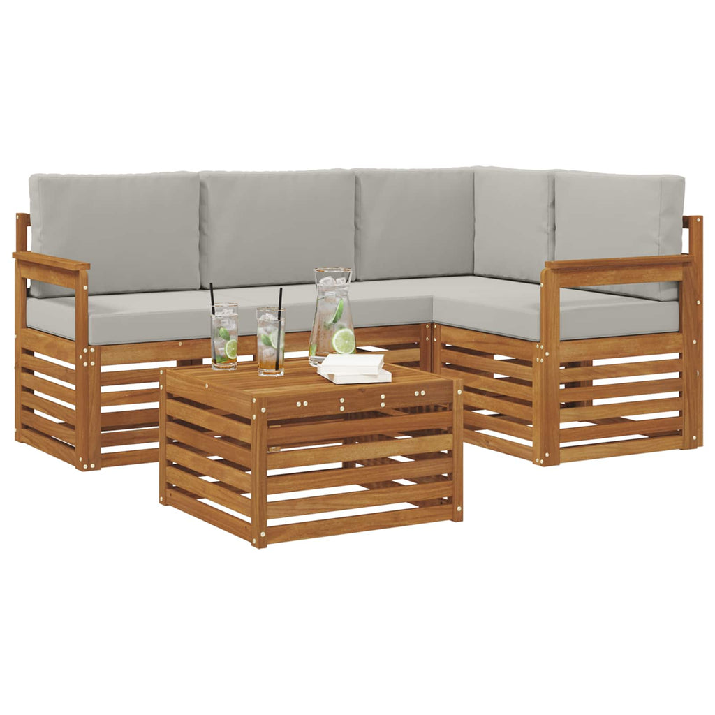 Outdoor-Sofagarnitur mit Kissen 5 pcs Natürlich und Hellgrau