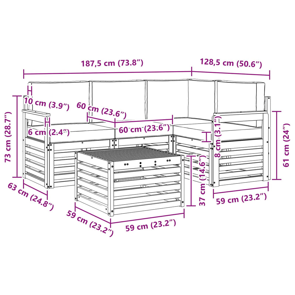 Outdoor-Sofagarnitur mit Kissen 5 pcs Natürlich und Hellgrau