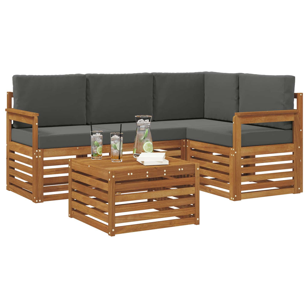 Outdoor-Sofagarnitur mit Kissen 5 pcs Natur und Anthrazit