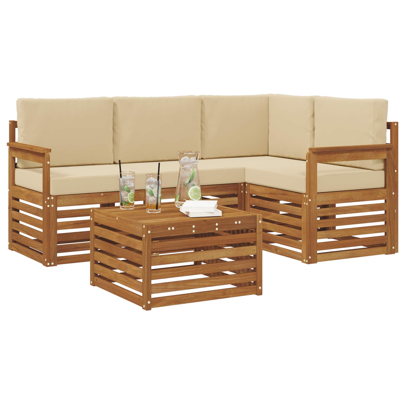 Outdoor-Sofagarnitur mit Kissen 5 pcs Natur und Beige
