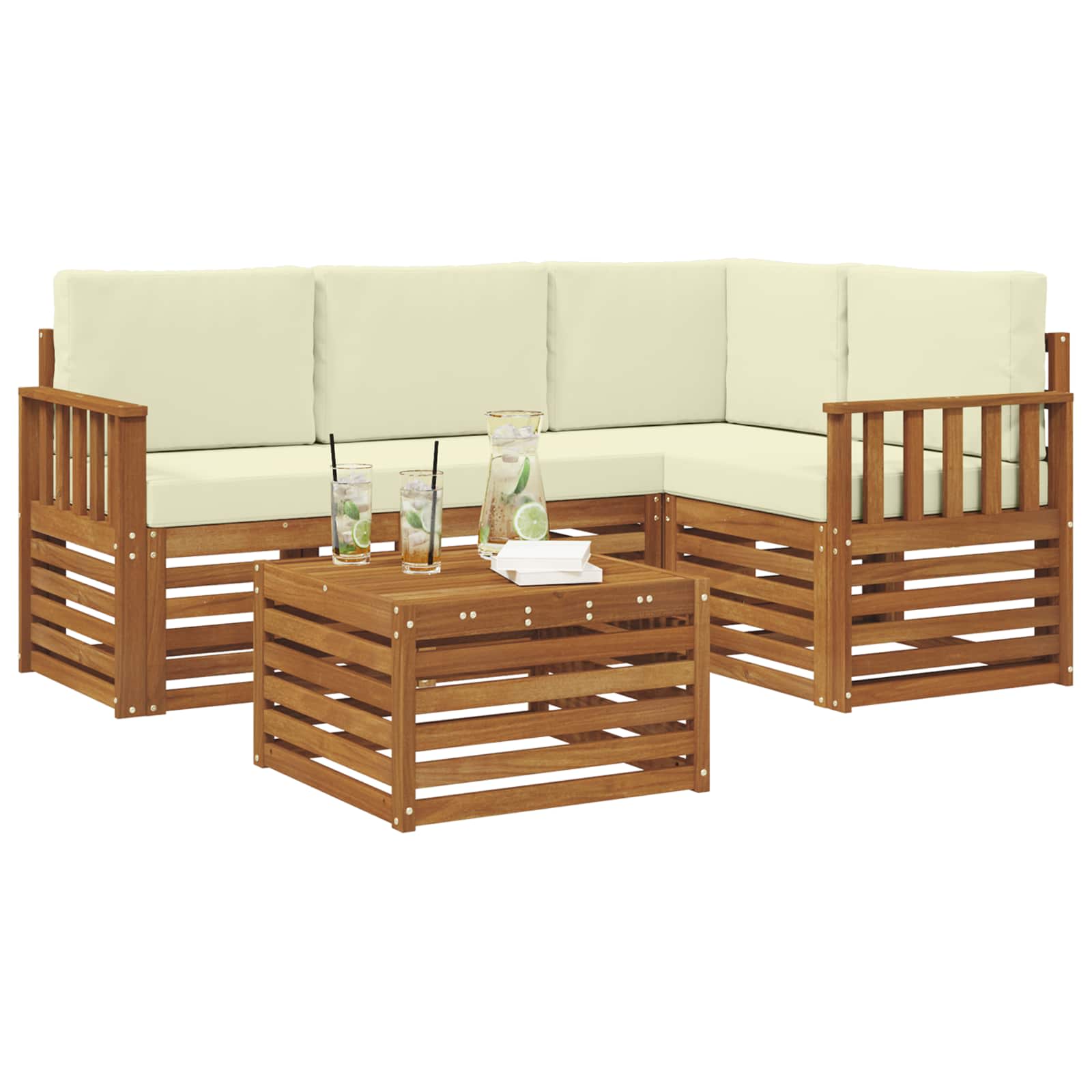 Outdoor-Sofagarnitur mit Kissen 5 pcs Natur und Creme