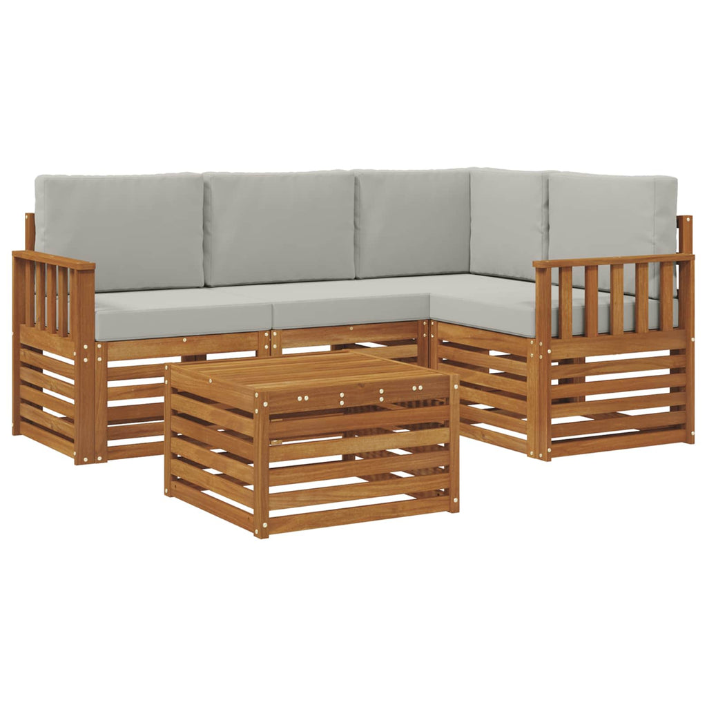 Outdoor-Sofagarnitur mit Kissen 5 pcs Natürlich und Hellgrau