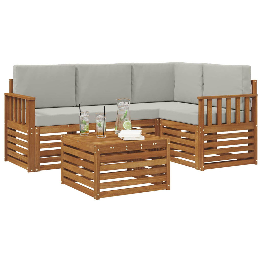 Outdoor-Sofagarnitur mit Kissen 5 pcs Natürlich und Hellgrau