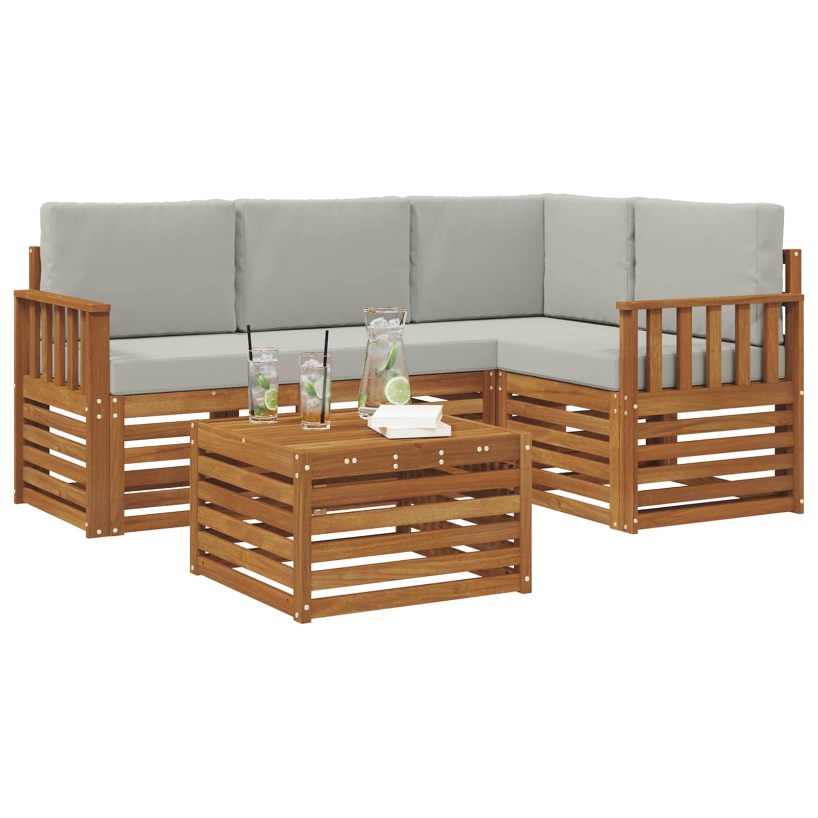 Outdoor-Sofagarnitur mit Kissen 5 pcs Natürlich und Hellgrau