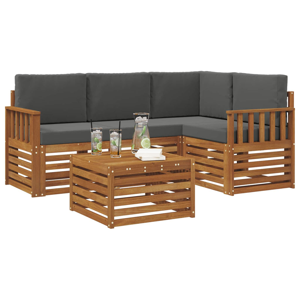 Outdoor-Sofagarnitur mit Kissen 5 pcs Natur und Anthrazit