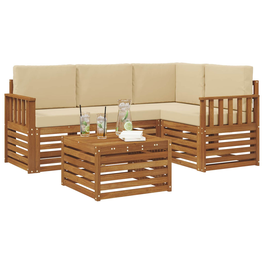 Outdoor-Sofagarnitur mit Kissen 5 pcs Natur und Beige