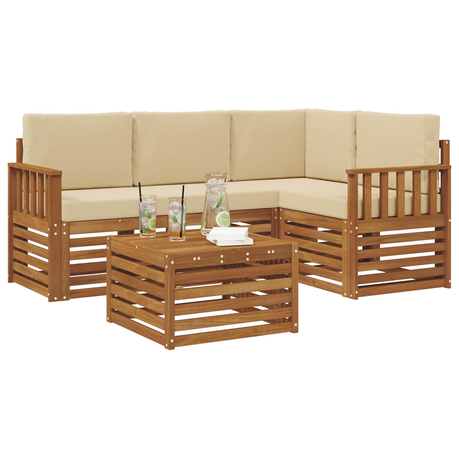 Outdoor-Sofagarnitur mit Kissen 5 pcs Natur und Beige