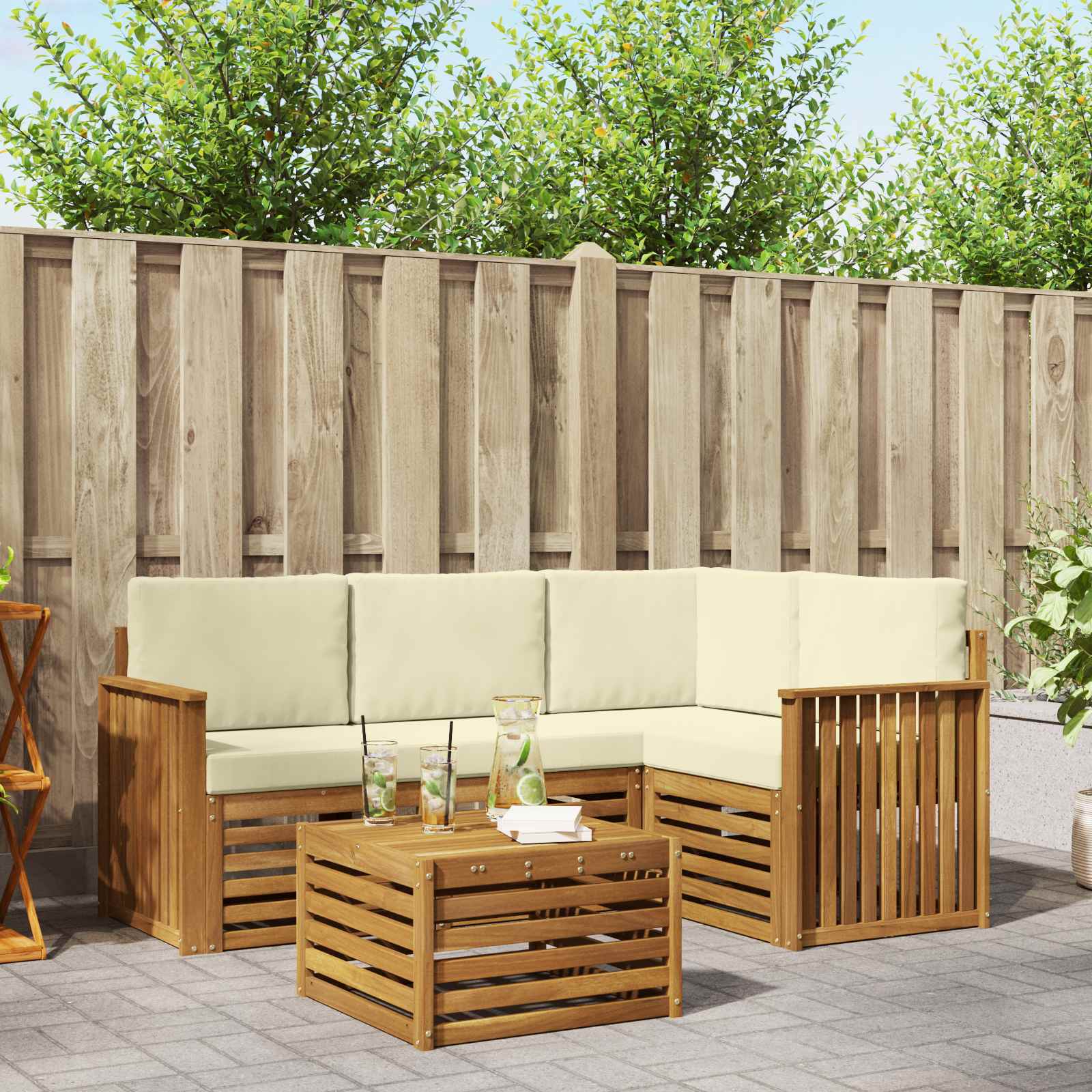 Outdoor-Sofagarnitur mit Kissen 5 pcs Natur und Creme
