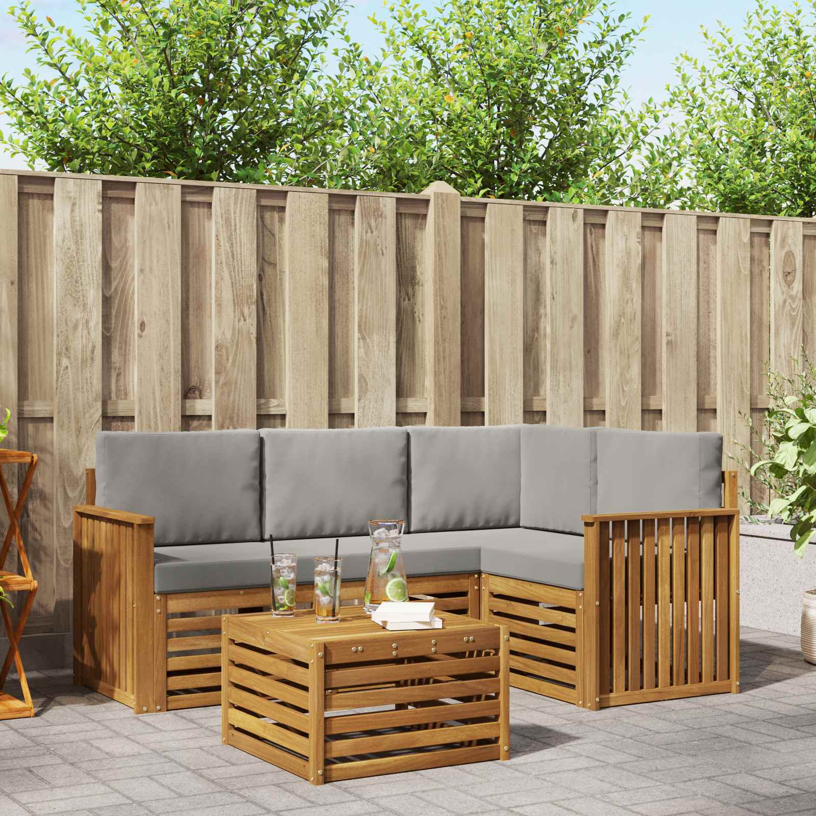 Outdoor-Sofagarnitur mit Kissen 5 pcs Natürlich und Hellgrau